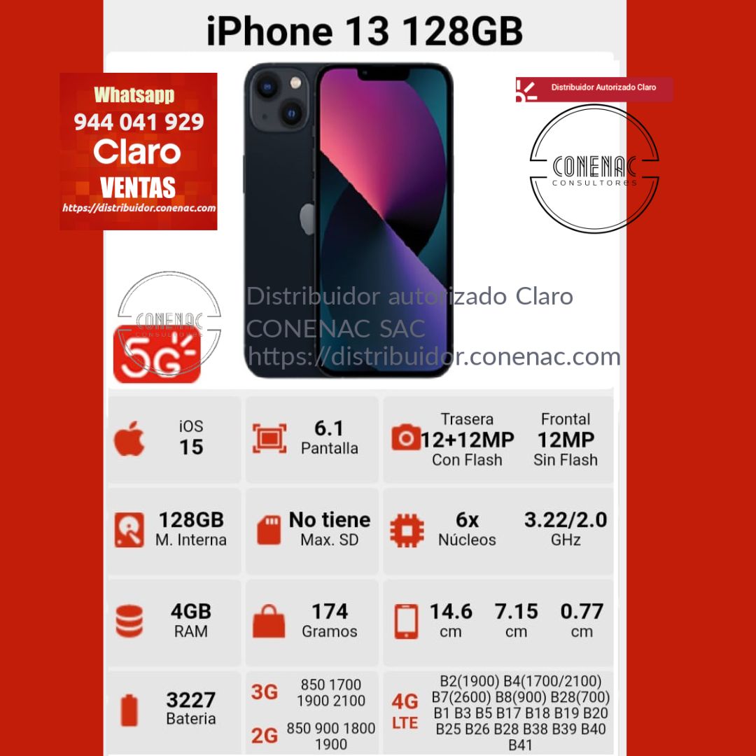 IPHONE 13 128GB-256GB-512GB (RAM 4GB) – Distribuidor Autorizado Claro Peru
